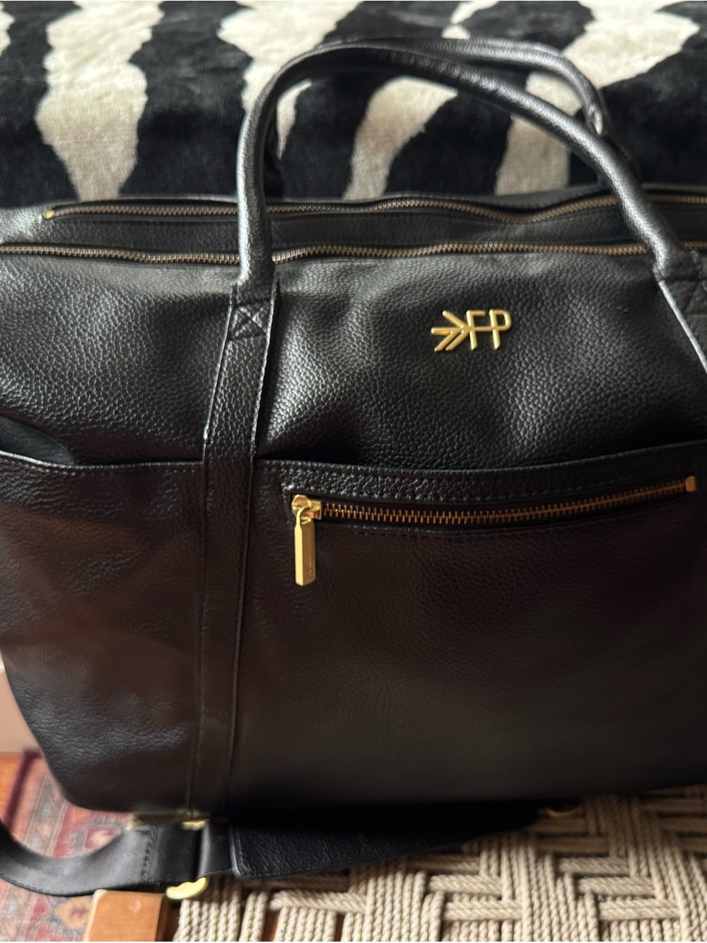Freshly Picked Black Leather Travel Tote Bag